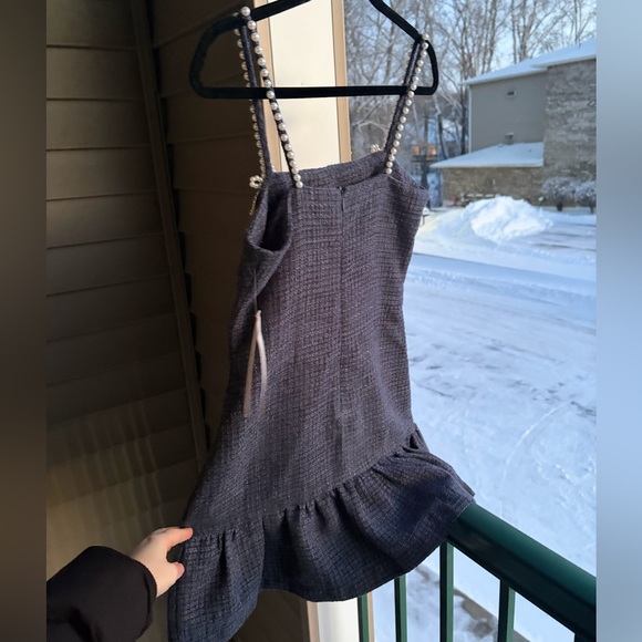 🆕 AQUA Tweed Drop Waist Mini Dress Exclusive Pearl Strap Bow Detail Size S Party - Picture 8 of 16